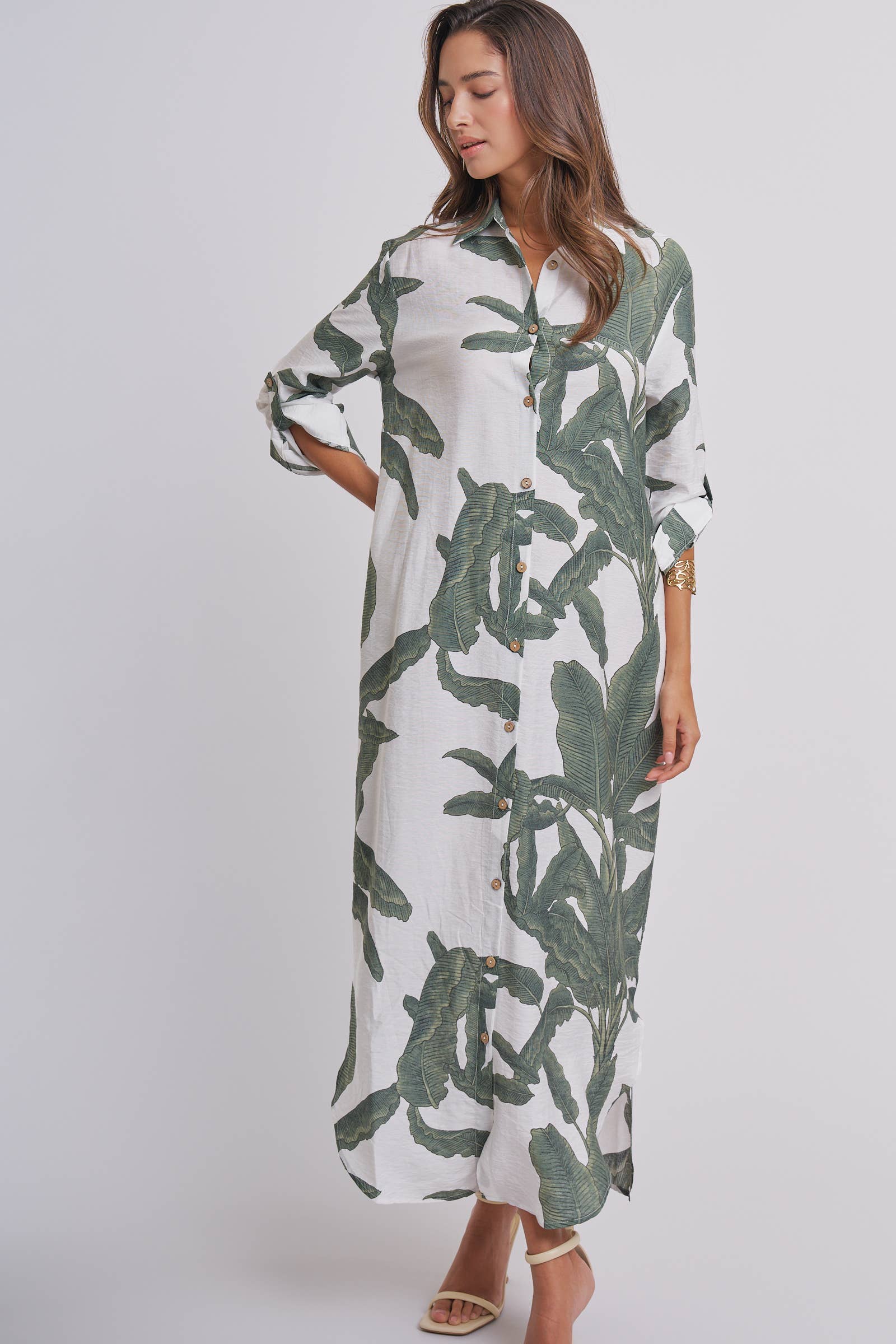 Tropical Paradise Button Down Collared Vacation Dress