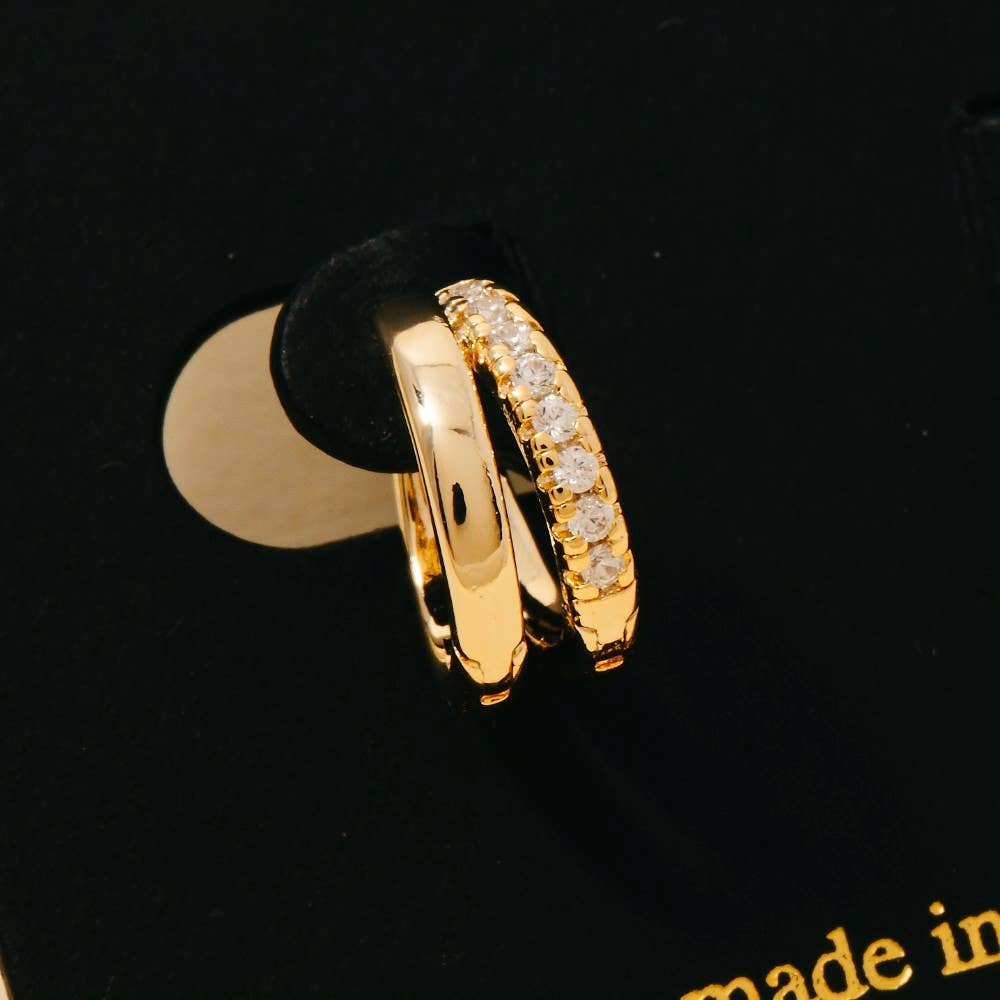 Cz Pave Layered Hinge Hoop Earrings