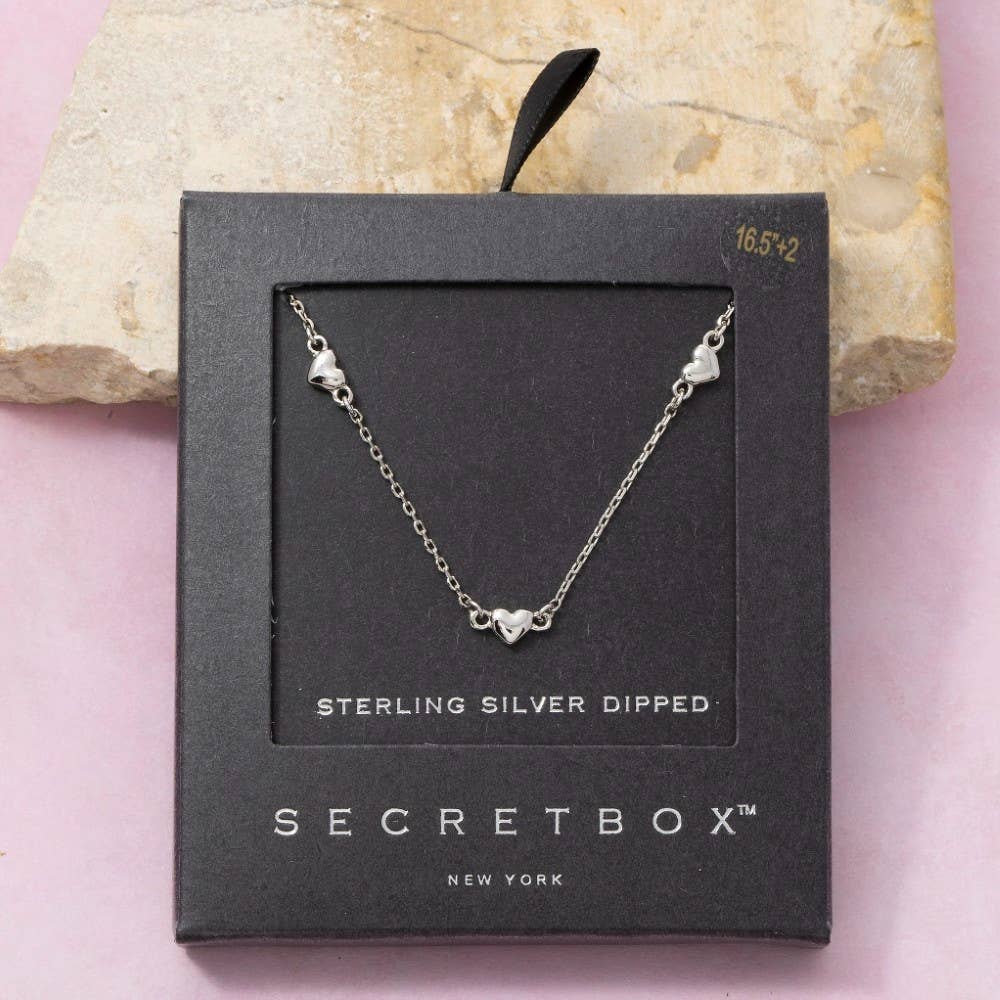 14K Gold Dipped Triple Heart Station Necklace